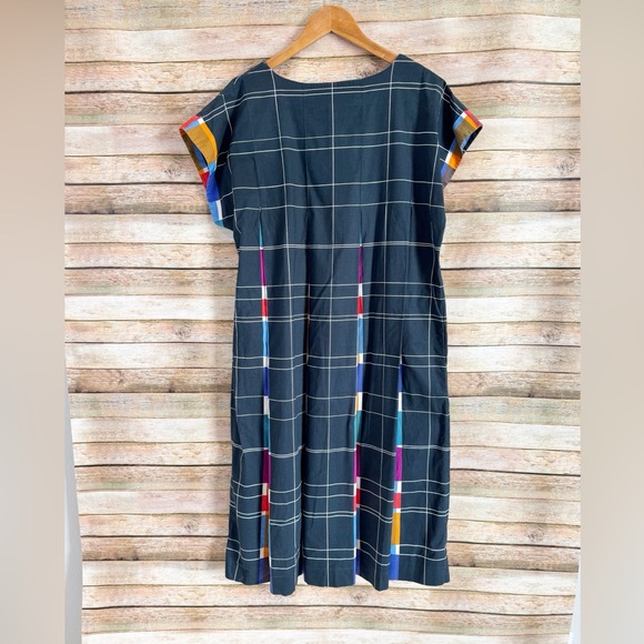 Marimekko Women's Vintage Windowpane Rainbow Pleated Short Sleeve Dress Size M - Picture 8 of 13